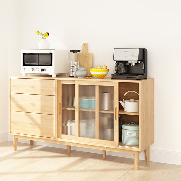 3-Drawer Rubber Wood Sideboard Modern Adjustable Shelving Credenza for Living Room Natural 59"L x 16"W x 32"H Clearhalo 'buffet_sideboard' 'Buffets & Sideboards' 'Furniture' 'furniture_buffet_sideboard' 'Kitchen & Dining Furniture' 4974827