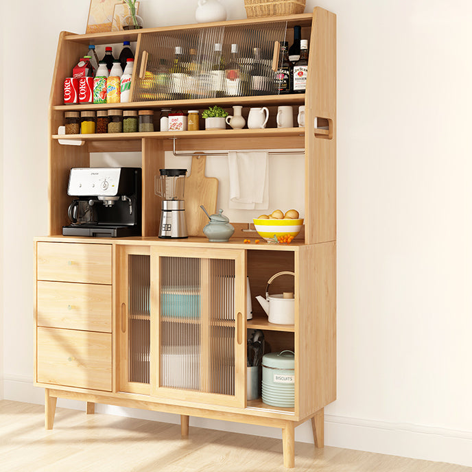 3-Drawer Rubber Wood Sideboard Modern Adjustable Shelving Credenza for Living Room Natural 47"L x 16"W x 67"H Clearhalo 'buffet_sideboard' 'Buffets & Sideboards' 'Furniture' 'furniture_buffet_sideboard' 'Kitchen & Dining Furniture' 4974837