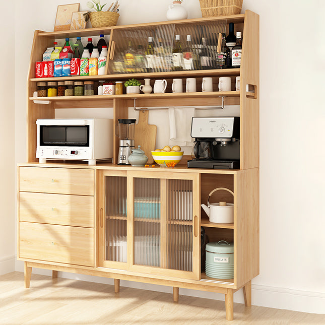 3-Drawer Rubber Wood Sideboard Modern Adjustable Shelving Credenza for Living Room Natural 59"L x 16"W x 67"H Clearhalo 'buffet_sideboard' 'Buffets & Sideboards' 'Furniture' 'furniture_buffet_sideboard' 'Kitchen & Dining Furniture' 4974838