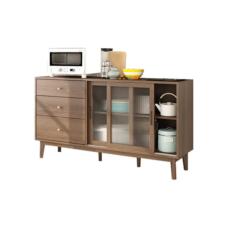 3-Drawer Rubber Wood Sideboard Modern Adjustable Shelving Credenza for Living Room Walnut 59"L x 16"W x 32"H Clearhalo 'buffet_sideboard' 'Buffets & Sideboards' 'Furniture' 'furniture_buffet_sideboard' 'Kitchen & Dining Furniture' 4974842