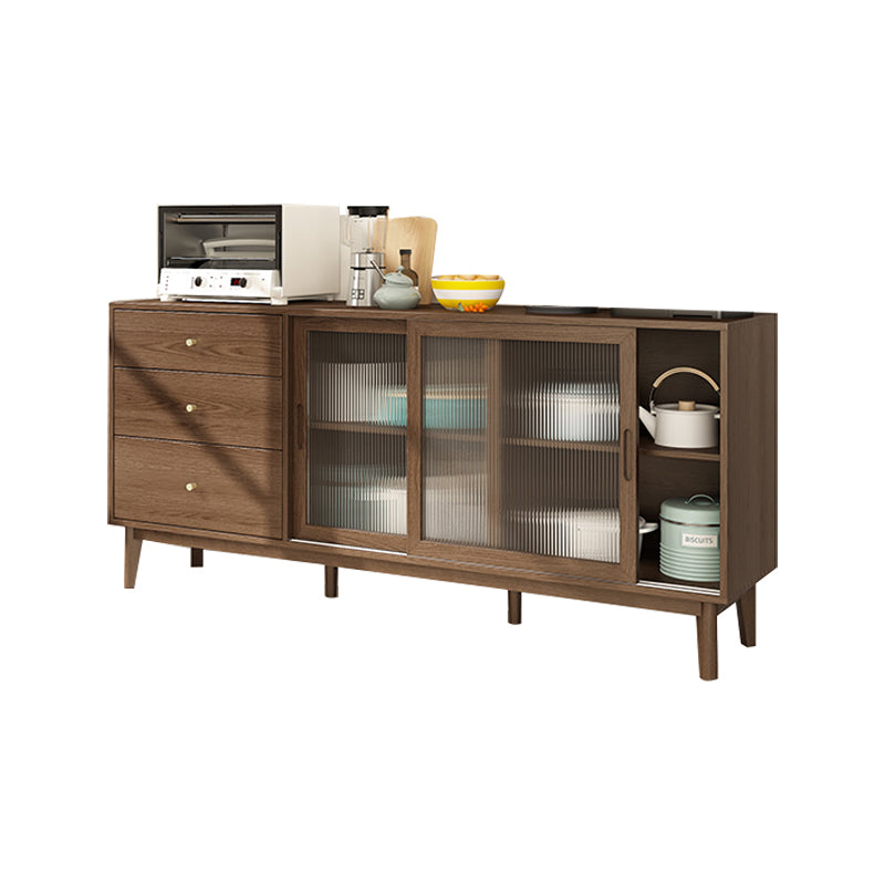 3-Drawer Rubber Wood Sideboard Modern Adjustable Shelving Credenza for Living Room Walnut 71"L x 16"W x 32"H Clearhalo 'buffet_sideboard' 'Buffets & Sideboards' 'Furniture' 'furniture_buffet_sideboard' 'Kitchen & Dining Furniture' 4974844