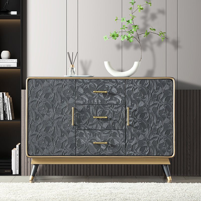 Glam Birch Sideboard Adjustable Shelving Cabinets Credenza with Drawer for Living Room 47"L x 16"W x 33"H Grey Clearhalo 'buffet_sideboard' 'Buffets & Sideboards' 'furn' 'furn_buffet_sideboard' 'Furniture' 'furniture_buffet_sideboard' 'Kitchen & Dining Furniture' 4974865