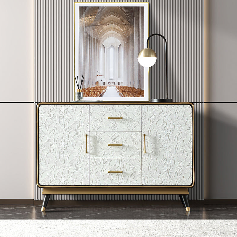 Glam Birch Sideboard Adjustable Shelving Cabinets Credenza with Drawer for Living Room 47"L x 16"W x 33"H White Clearhalo 'buffet_sideboard' 'Buffets & Sideboards' 'furn' 'furn_buffet_sideboard' 'Furniture' 'furniture_buffet_sideboard' 'Kitchen & Dining Furniture' 4974872