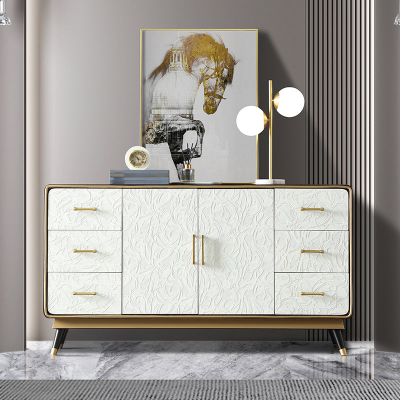 Glam Birch Sideboard Adjustable Shelving Cabinets Credenza with Drawer for Living Room White Clearhalo 'buffet_sideboard' 'Buffets & Sideboards' 'furn' 'furn_buffet_sideboard' 'Furniture' 'furniture_buffet_sideboard' 'Kitchen & Dining Furniture' 4974873
