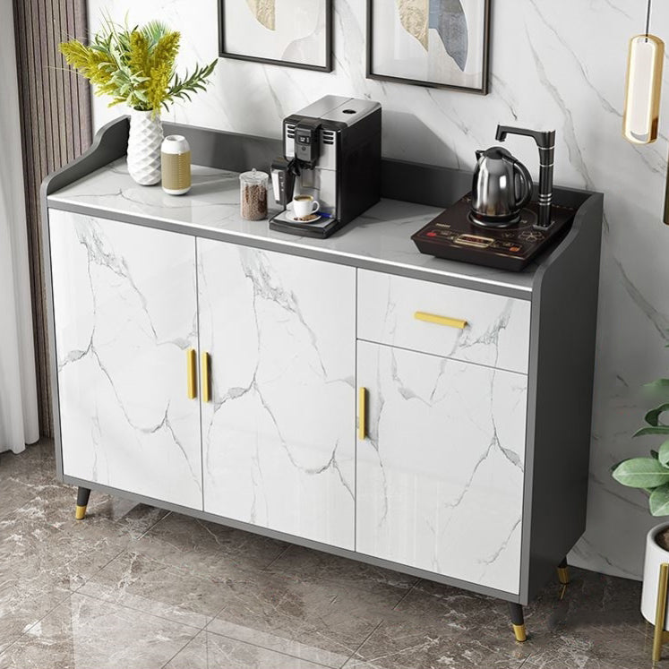 1-Drawer Engineered Wood Sideboard Glam Stone Countertop Credenza for Living Room White Clearhalo 'buffet_sideboard' 'Buffets & Sideboards' 'furn' 'furn_buffet_sideboard' 'Furniture' 'furniture_buffet_sideboard' 'Kitchen & Dining Furniture' 4974890