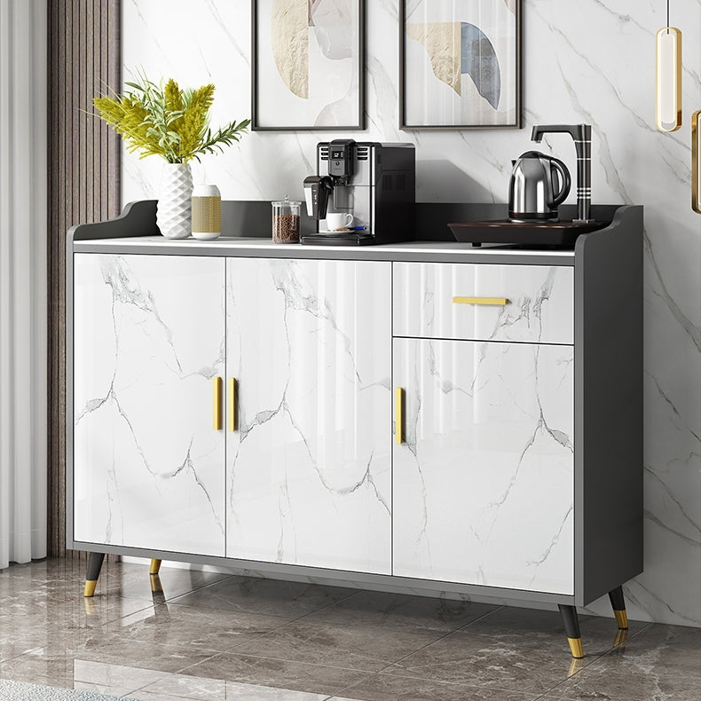 1-Drawer Engineered Wood Sideboard Glam Stone Countertop Credenza for Living Room Clearhalo 'buffet_sideboard' 'Buffets & Sideboards' 'furn' 'furn_buffet_sideboard' 'Furniture' 'furniture_buffet_sideboard' 'Kitchen & Dining Furniture' 4974895
