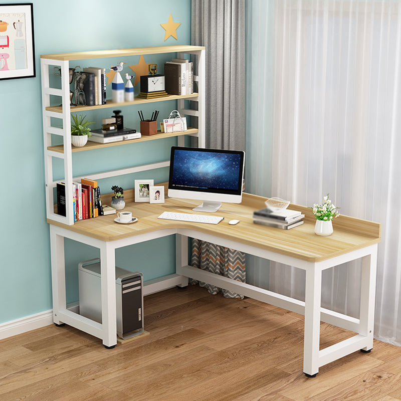 L-Shape Writing Desk Steel H-Shape Table Leg Desk with Shelf Clearhalo 'furn' 'furn_office_desk' 'Furniture' 'furniture_office_desk' 'Office Desks' 'Office Furniture' 'office_desk' 4975042