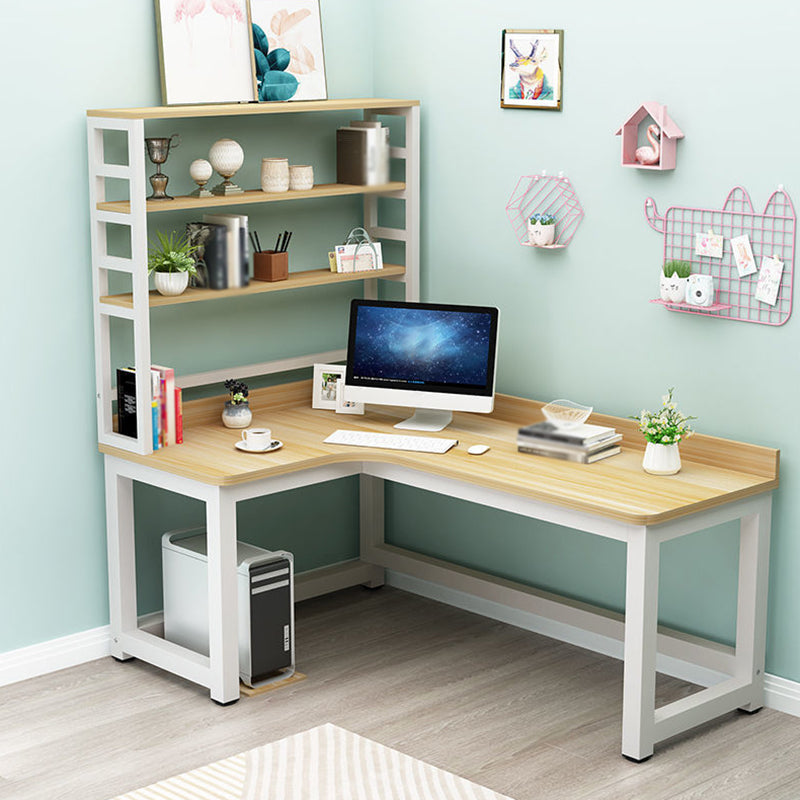 L-Shape Writing Desk Steel H-Shape Table Leg Desk with Shelf Clearhalo 'furn' 'furn_office_desk' 'Furniture' 'furniture_office_desk' 'Office Desks' 'Office Furniture' 'office_desk' 4975045