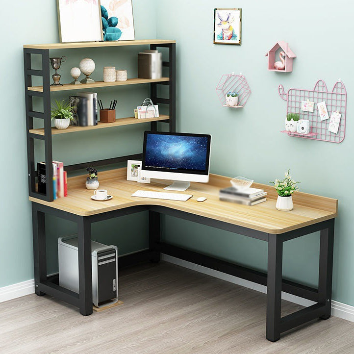 L-Shape Writing Desk Steel H-Shape Table Leg Desk with Shelf Clearhalo 'furn' 'furn_office_desk' 'Furniture' 'furniture_office_desk' 'Office Desks' 'Office Furniture' 'office_desk' 4975048