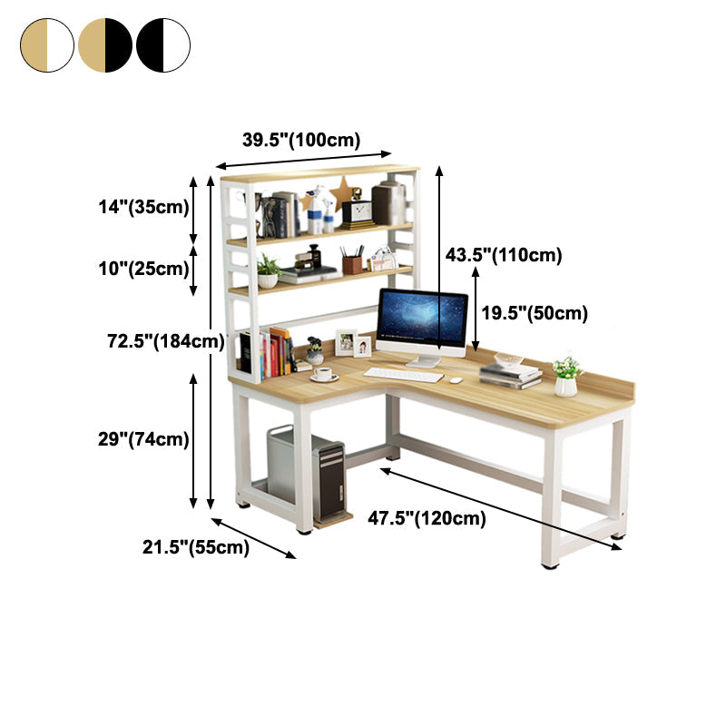 L-Shape Writing Desk Steel H-Shape Table Leg Desk with Shelf Clearhalo 'furn' 'furn_office_desk' 'Furniture' 'furniture_office_desk' 'Office Desks' 'Office Furniture' 'office_desk' 4975049