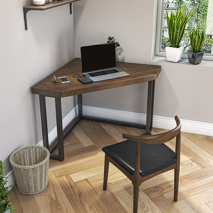 Corner Table Modern Style Solid Wood Top Black Metal Table Legs for Bedroom 23.6"L x 23.6"W x 29.5"H Triangle Clearhalo 'furn' 'furn_office_desk' 'Furniture' 'furniture_office_desk' 'Office Desks' 'Office Furniture' 'office_desk' 4975100