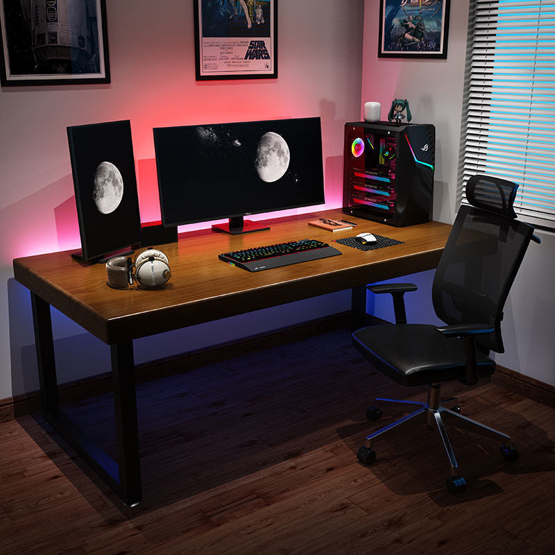 Modern Style Rectangular Writing Desk with Solid Wood Top and Black Iron Legs Clearhalo 'Furniture' 'furniture_office_desk' 'Office Desks' 'Office Furniture' 'office_desk' 4975301