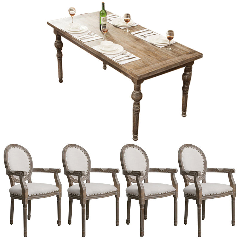 Farmhouse Style Solid Wood Dining Set with Rectangle Shape Table and 4 Legs Base for Home Use Off-White with 4 Chairs Clearhalo 'Dining Room Sets' 'Dining Tables & Seating' 'dining_room_set' 'Furniture' 'furniture_dining_room_set' 'Kitchen & Dining Furniture' 'kitchen&dining_furn' 'kitchen' 4975539