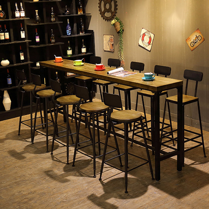 Solid Wood Bar Table Rectangle Industrial Bar Dining Table with Trestle Base 78.7"L x 15.7"W x 41.3"H Without Chairs Clearhalo 'Bar Furniture' 'Bar Tables' 'bar_tables' 'furn' 'furn_bar_tables' 'Furniture' 'furniture_bar_tables' 'Kitchen & Dining Furniture' 4976533