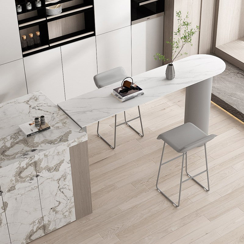 Stone Counter Table Metal Base 42-inch Height Contemporary Bar Table for Island White-Gray Without Chairs Clearhalo 'Bar Furniture' 'Bar Tables' 'bar_tables' 'furn' 'furn_bar_tables' 'Furniture' 'furniture_bar_tables' 'Kitchen & Dining Furniture' 4976554