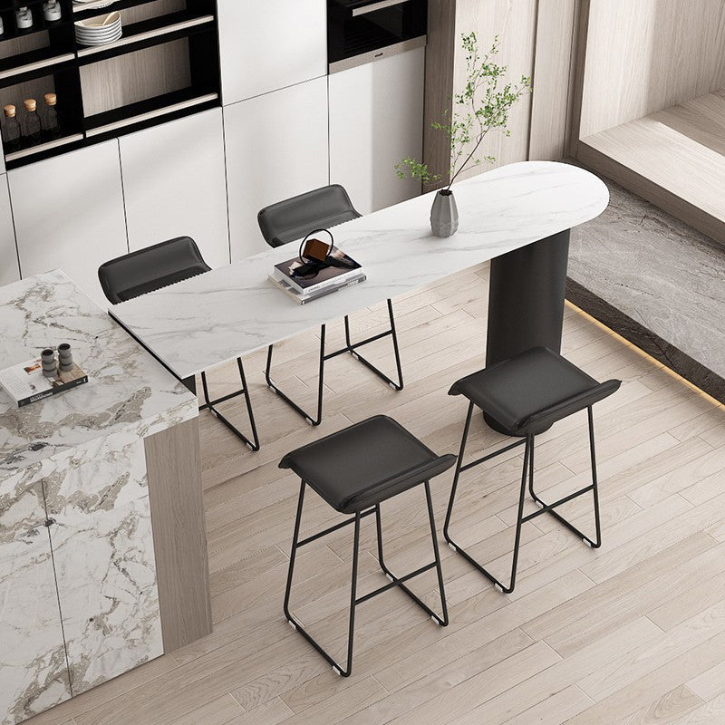 Stone Counter Table Metal Base 42-inch Height Contemporary Bar Table for Island White-Black Without Chairs Clearhalo 'Bar Furniture' 'Bar Tables' 'bar_tables' 'furn' 'furn_bar_tables' 'Furniture' 'furniture_bar_tables' 'Kitchen & Dining Furniture' 4976555