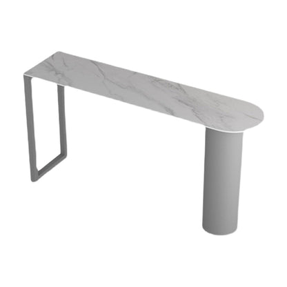 Stone Counter Table Metal Base 42-inch Height Contemporary Bar Table for Island Grey Without Chairs Clearhalo 'Bar Furniture' 'Bar Tables' 'bar_tables' 'furn' 'furn_bar_tables' 'Furniture' 'furniture_bar_tables' 'Kitchen & Dining Furniture' 4976556