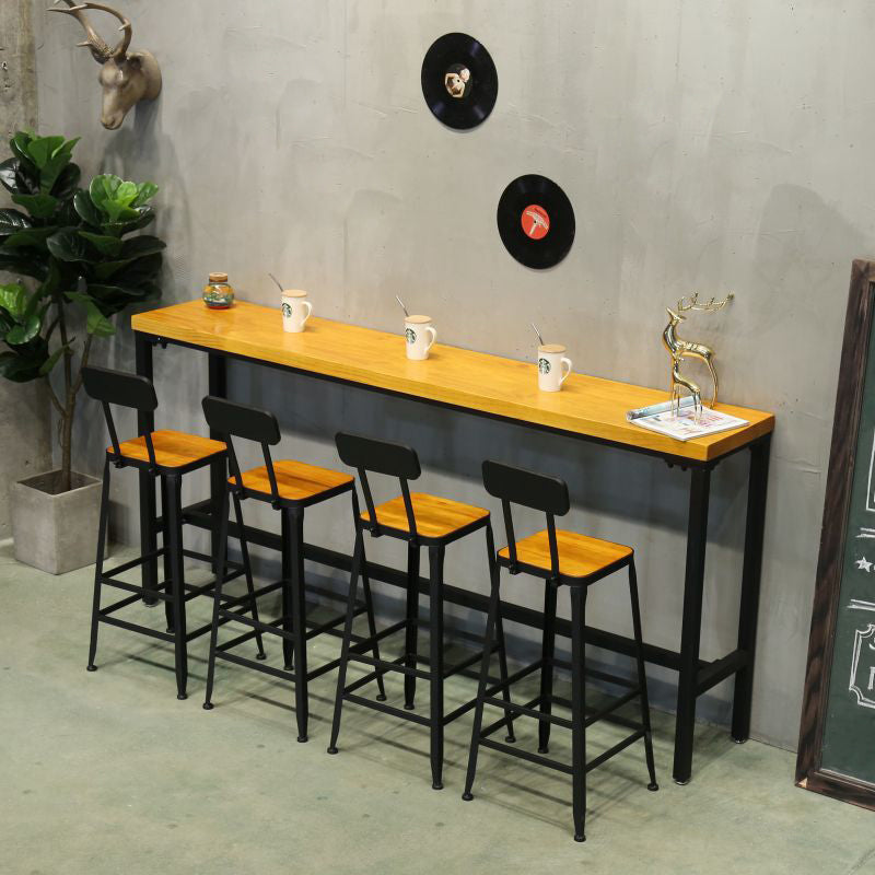 Solid Wood Bar Table Industrial Rectangle Bar Table with Trestle Base in Black 70.9"L x 15.7"W x 41.3"H Without Chairs Clearhalo 'Bar Furniture' 'Bar Tables' 'bar_tables' 'furn' 'furn_bar_tables' 'Furniture' 'furniture_bar_tables' 'Kitchen & Dining Furniture' 4976570