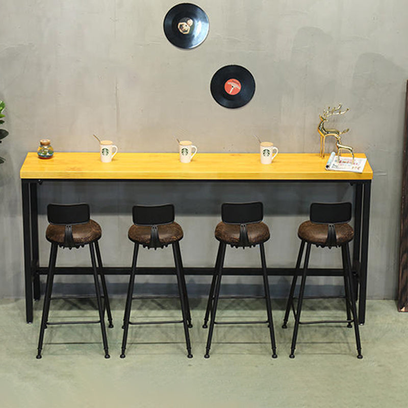 Solid Wood Bar Table Industrial Rectangle Bar Table with Trestle Base in Black 86.6"L x 15.7"W x 41.3"H Without Chairs Clearhalo 'Bar Furniture' 'Bar Tables' 'bar_tables' 'furn' 'furn_bar_tables' 'Furniture' 'furniture_bar_tables' 'Kitchen & Dining Furniture' 4976572