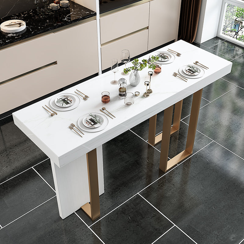 Kitchen Artificial Marble Counter Table Metal Base 40-inch Height Nordic Bar Table 70.9"L x 17.7"W x 39.4"H Without Chairs Clearhalo 'Bar Furniture' 'Bar Tables' 'bar_tables' 'furn' 'furn_bar_tables' 'Furniture' 'furniture_bar_tables' 'Kitchen & Dining Furniture' 4976592