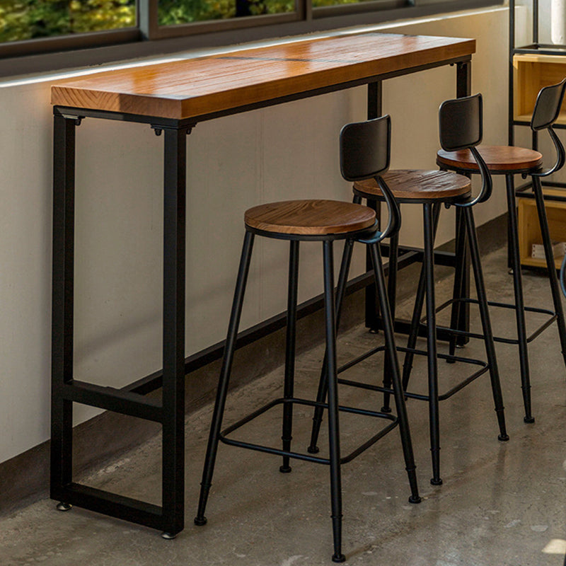Industrial Bar Dining Table Pine Wood Bar Dining Table with Trestle Base in Black 55.1"L x 15.7"W x 41.3"H Without Chairs Clearhalo 'Bar Furniture' 'Bar Tables' 'bar_tables' 'furn' 'furn_bar_tables' 'Furniture' 'furniture_bar_tables' 'Kitchen & Dining Furniture' 4976615