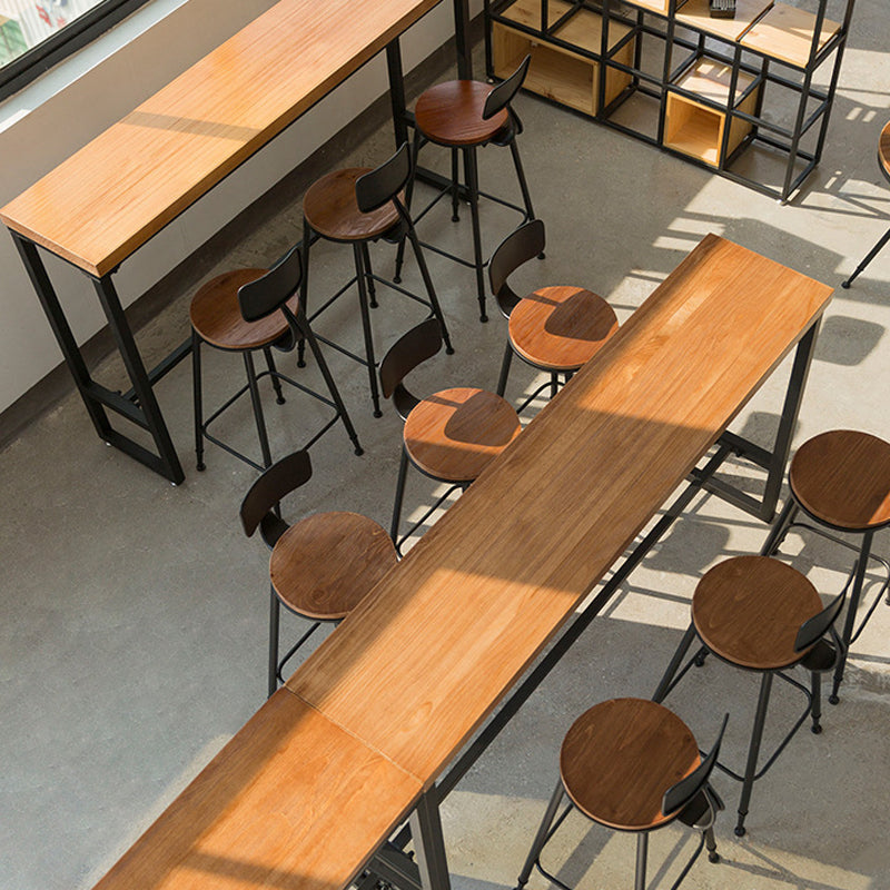 Industrial Bar Dining Table Pine Wood Bar Dining Table with Trestle Base in Black Clearhalo 'Bar Furniture' 'Bar Tables' 'bar_tables' 'furn' 'furn_bar_tables' 'Furniture' 'furniture_bar_tables' 'Kitchen & Dining Furniture' 4976621