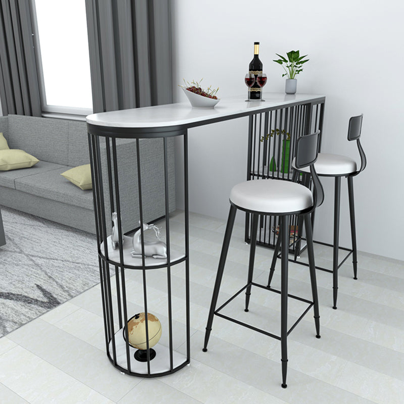 Rectangle Stone Bar Table Traditional Luxury Bar Dining Table with Sled Base 70.9"L x 15.7"W x 41.3"H Black Clearhalo 'Bar Furniture' 'Bar Tables' 'bar_tables' 'Furniture' 'furniture_bar_tables' 'Kitchen & Dining Furniture' 4976634