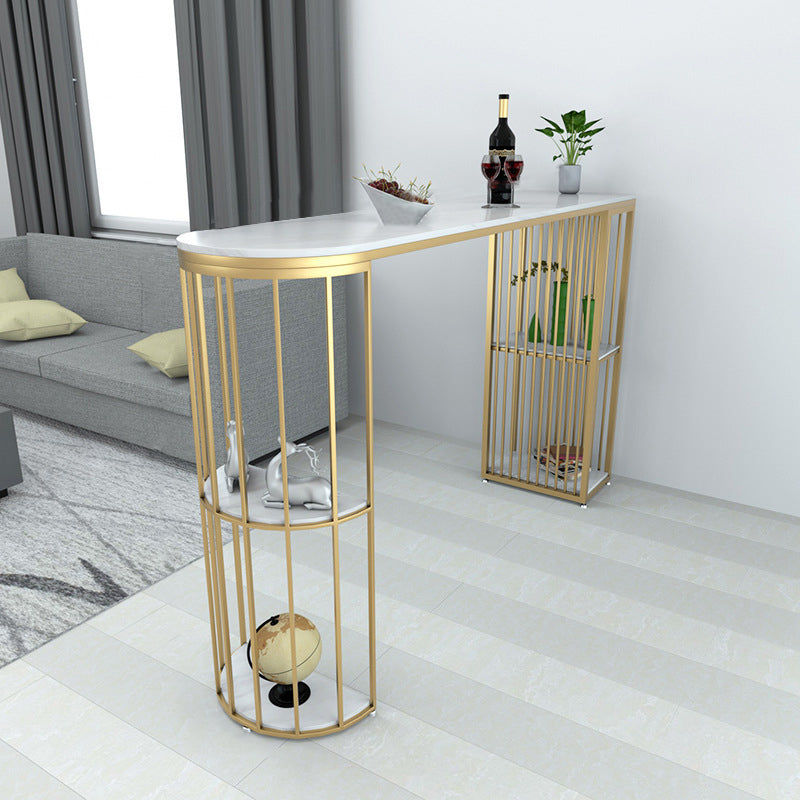 Rectangle Stone Bar Table Traditional Luxury Bar Dining Table with Sled Base Gold Clearhalo 'Bar Furniture' 'Bar Tables' 'bar_tables' 'Furniture' 'furniture_bar_tables' 'Kitchen & Dining Furniture' 4976644