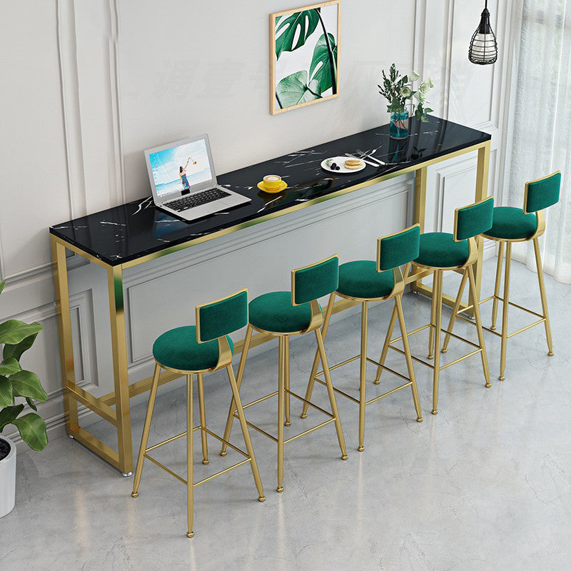 Stone Bar Table Traditional Luxury Rectangle Bar Table with Trestle Base in Gold Black Without Chairs Clearhalo 'Bar Furniture' 'Bar Tables' 'bar_tables' 'furn' 'furn_bar_tables' 'Furniture' 'furniture_bar_tables' 'Kitchen & Dining Furniture' 4976651