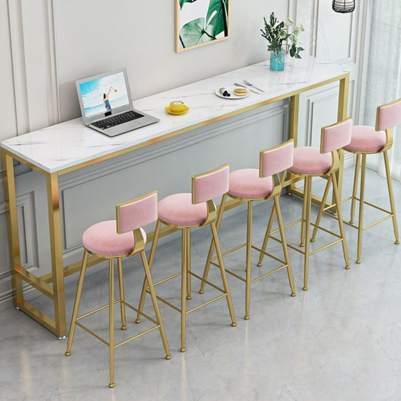 Stone Bar Table Traditional Luxury Rectangle Bar Table with Trestle Base in Gold 78.7"L x 15.7"W x 41.3"H White Without Chairs Clearhalo 'Bar Furniture' 'Bar Tables' 'bar_tables' 'furn' 'furn_bar_tables' 'Furniture' 'furniture_bar_tables' 'Kitchen & Dining Furniture' 4976652