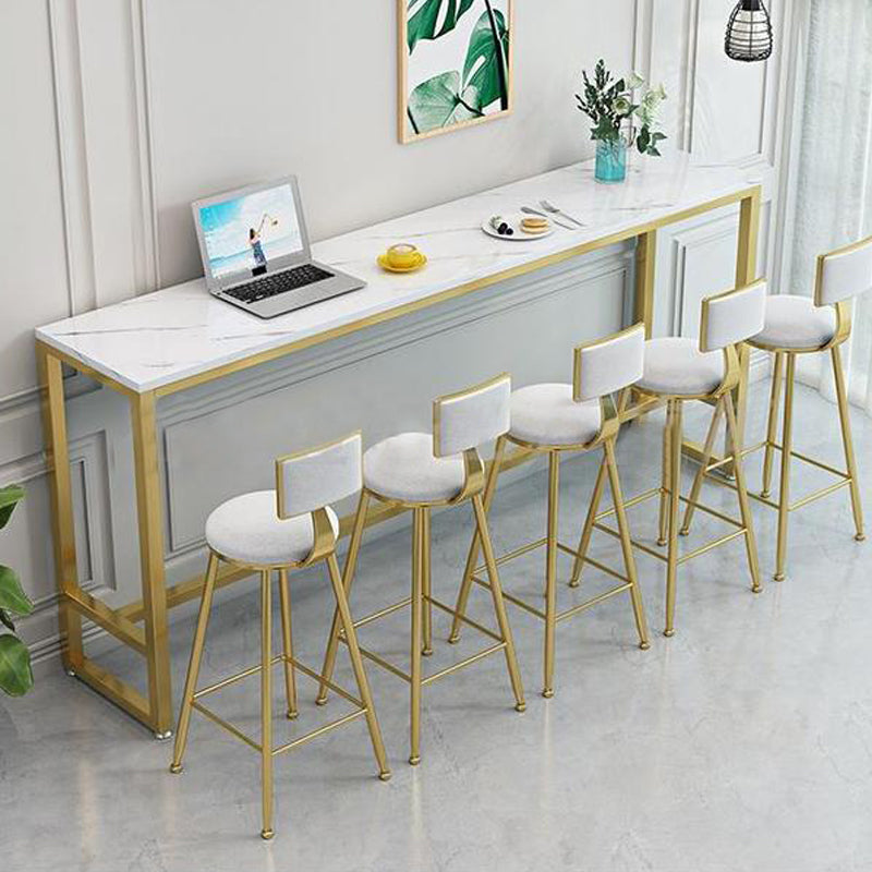 Stone Bar Table Traditional Luxury Rectangle Bar Table with Trestle Base in Gold 70.9"L x 15.7"W x 41.3"H White Without Chairs Clearhalo 'Bar Furniture' 'Bar Tables' 'bar_tables' 'furn' 'furn_bar_tables' 'Furniture' 'furniture_bar_tables' 'Kitchen & Dining Furniture' 4976653