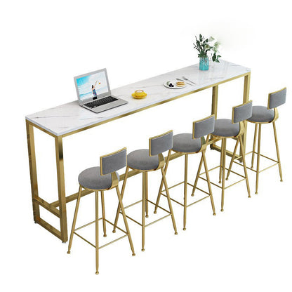 Stone Bar Table Traditional Luxury Rectangle Bar Table with Trestle Base in Gold White Without Chairs Clearhalo 'Bar Furniture' 'Bar Tables' 'bar_tables' 'furn' 'furn_bar_tables' 'Furniture' 'furniture_bar_tables' 'Kitchen & Dining Furniture' 4976654