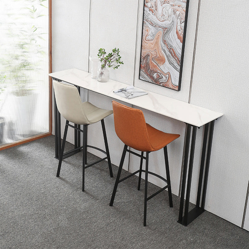 Indoor Stone and Metal Event and Cocktail Table Industrial Sled Counter Table 63"L x 15.7"W x 41.3"H White Without Chairs Clearhalo 'Bar Furniture' 'Bar Tables' 'bar_tables' 'furn' 'furn_bar_tables' 'Furniture' 'furniture_bar_tables' 'Kitchen & Dining Furniture' 4976669