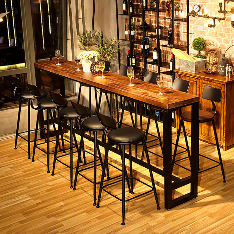 Brown Trestle Industrial Cocktail Bar Table Rectangle Footrest Indoor Bar Wine Table 70.9"L x 15.7"W x 41.3"H Without Chairs Clearhalo 'Bar Furniture' 'Bar Tables' 'bar_tables' 'furn' 'furn_bar_tables' 'Furniture' 'furniture_bar_tables' 'Kitchen & Dining Furniture' 4976689