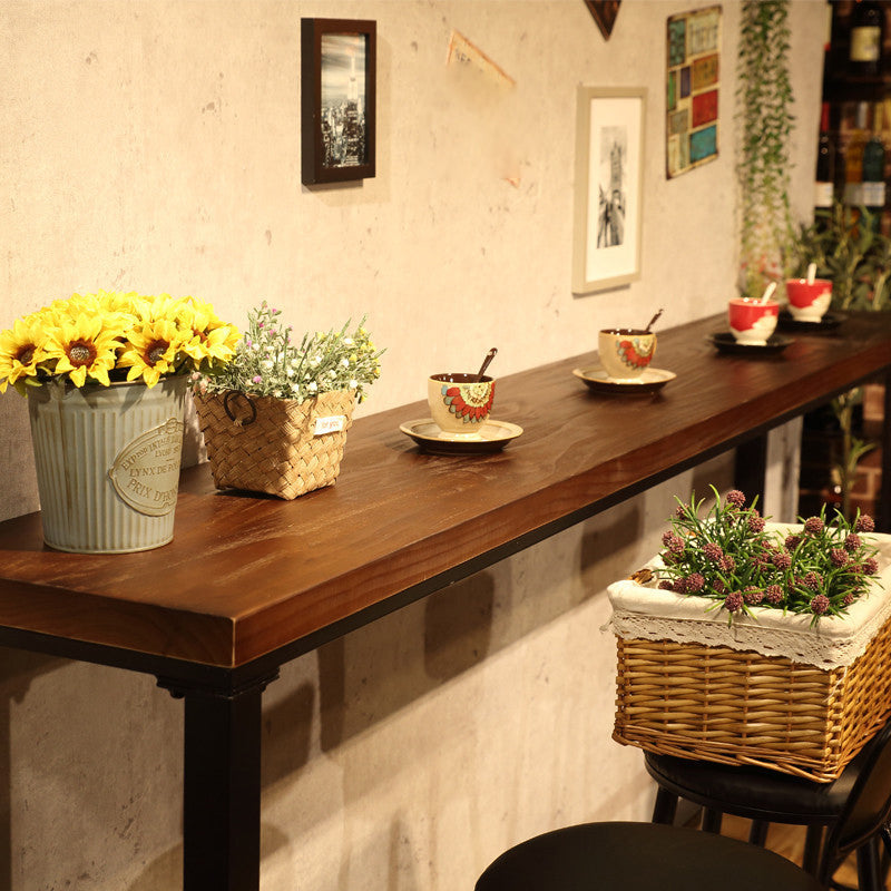 Brown Trestle Industrial Cocktail Bar Table Rectangle Footrest Indoor Bar Wine Table Clearhalo 'Bar Furniture' 'Bar Tables' 'bar_tables' 'furn' 'furn_bar_tables' 'Furniture' 'furniture_bar_tables' 'Kitchen & Dining Furniture' 4976692