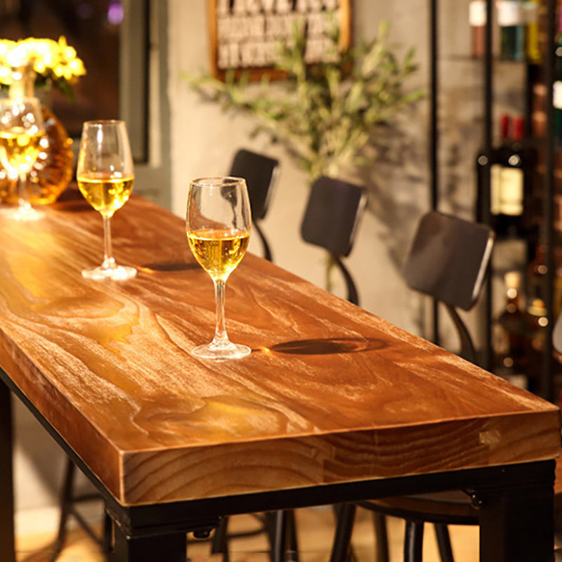 Brown Trestle Industrial Cocktail Bar Table Rectangle Footrest Indoor Bar Wine Table Clearhalo 'Bar Furniture' 'Bar Tables' 'bar_tables' 'furn' 'furn_bar_tables' 'Furniture' 'furniture_bar_tables' 'Kitchen & Dining Furniture' 4976693