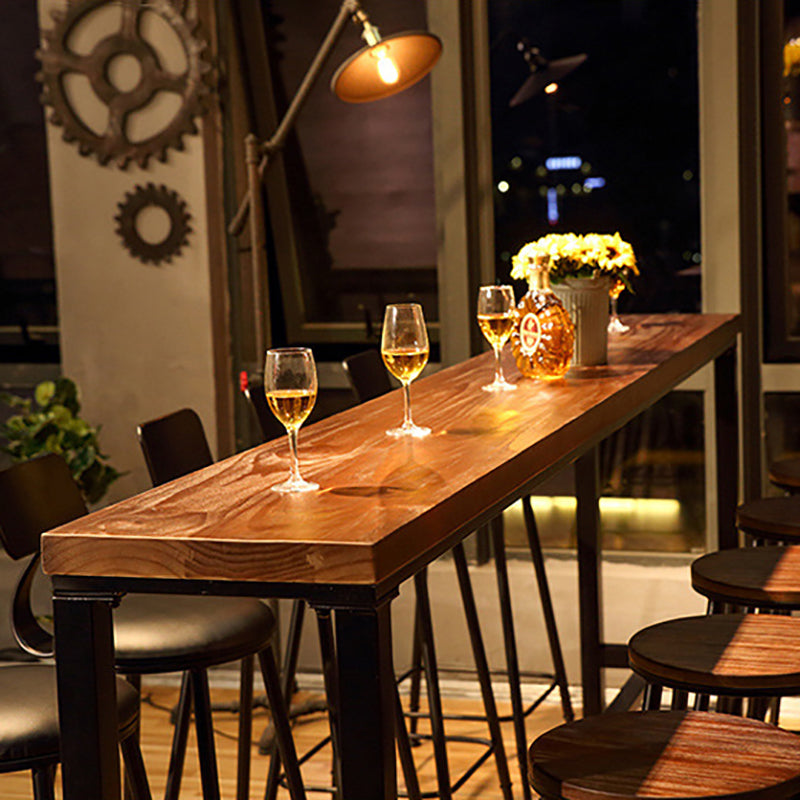 Brown Trestle Industrial Cocktail Bar Table Rectangle Footrest Indoor Bar Wine Table Clearhalo 'Bar Furniture' 'Bar Tables' 'bar_tables' 'furn' 'furn_bar_tables' 'Furniture' 'furniture_bar_tables' 'Kitchen & Dining Furniture' 4976695