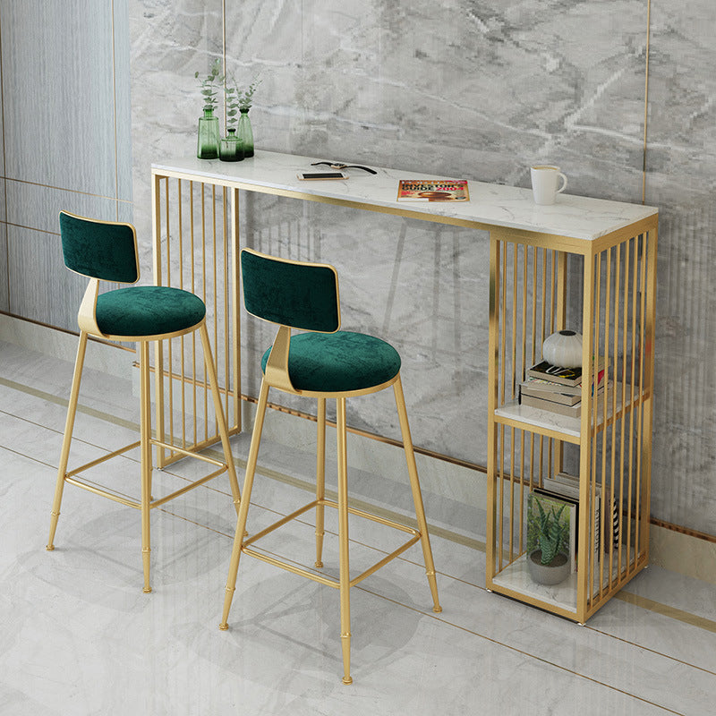 Stone Bar Dining Table Traditional Luxury Rectangle Bar Table with Sled Base in Gold 55.1"L x 15.7"W x 41.3"H Without Chairs Clearhalo 'Bar Furniture' 'Bar Tables' 'bar_tables' 'furn' 'furn_bar_tables' 'Furniture' 'furniture_bar_tables' 'Kitchen & Dining Furniture' 4976786
