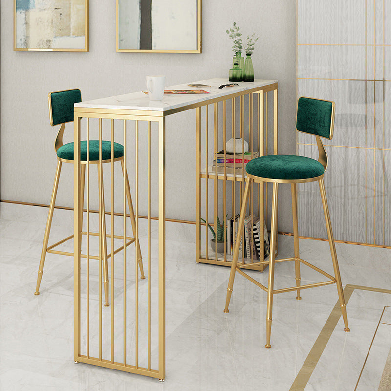 Stone Bar Dining Table Traditional Luxury Rectangle Bar Table with Sled Base in Gold 47.2"L x 15.7"W x 41.3"H Without Chairs Clearhalo 'Bar Furniture' 'Bar Tables' 'bar_tables' 'furn' 'furn_bar_tables' 'Furniture' 'furniture_bar_tables' 'Kitchen & Dining Furniture' 4976789