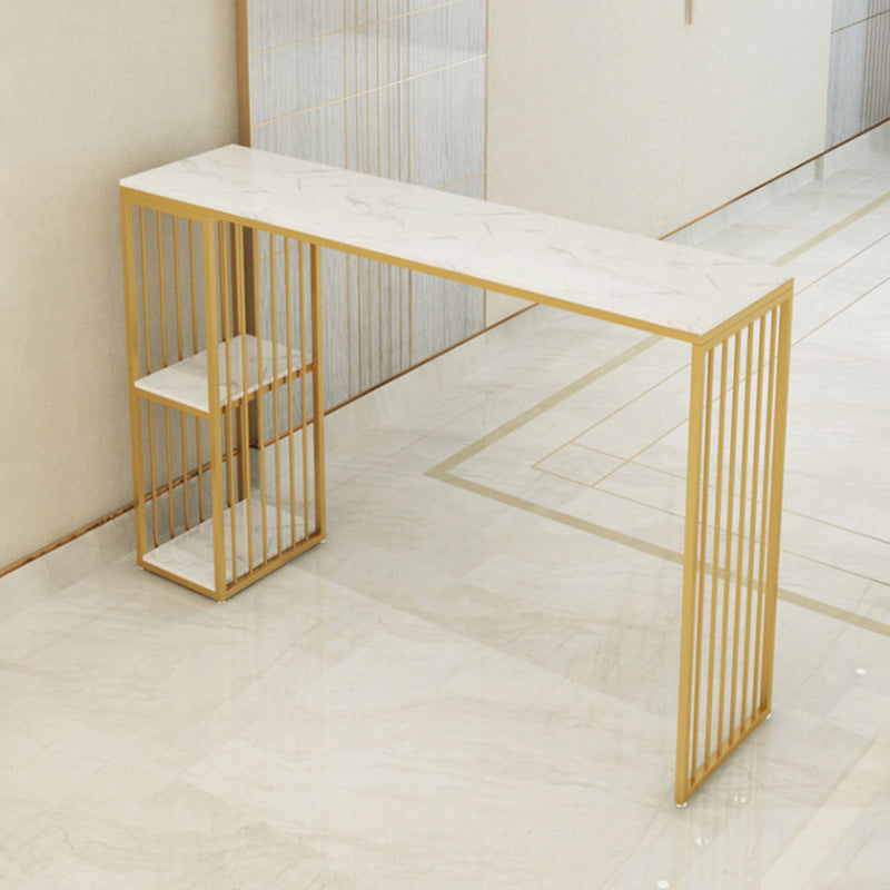 Stone Bar Dining Table Traditional Luxury Rectangle Bar Table with Sled Base in Gold Clearhalo 'Bar Furniture' 'Bar Tables' 'bar_tables' 'furn' 'furn_bar_tables' 'Furniture' 'furniture_bar_tables' 'Kitchen & Dining Furniture' 4976794