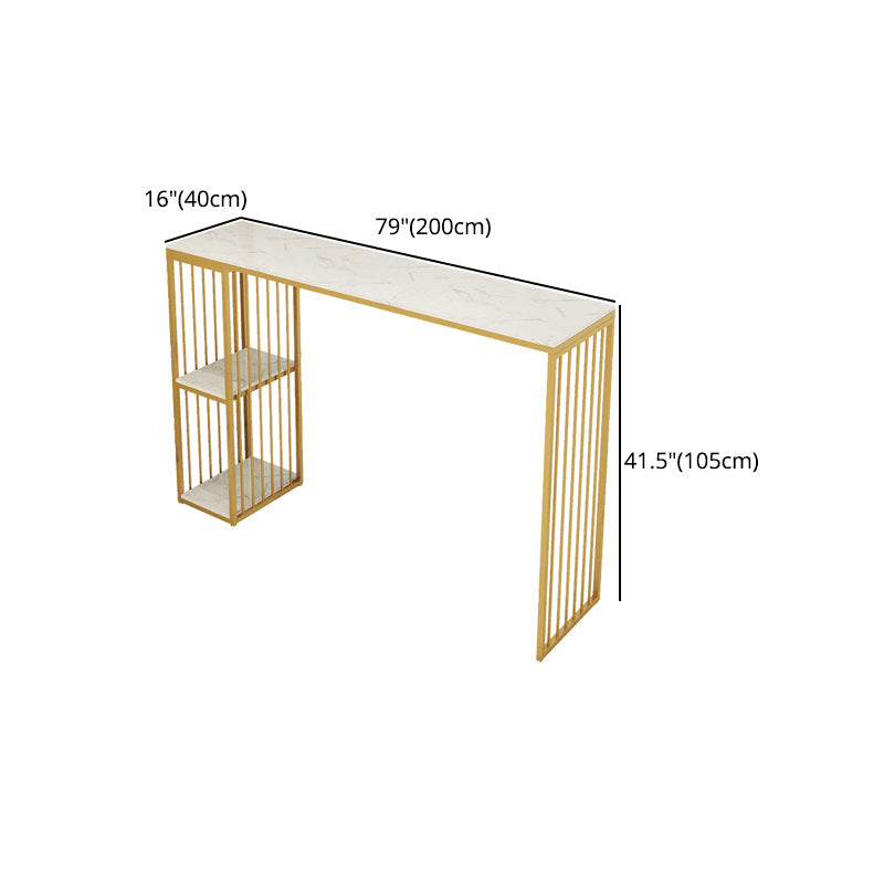 Stone Bar Dining Table Traditional Luxury Rectangle Bar Table with Sled Base in Gold Clearhalo 'Bar Furniture' 'Bar Tables' 'bar_tables' 'furn' 'furn_bar_tables' 'Furniture' 'furniture_bar_tables' 'Kitchen & Dining Furniture' 4976800