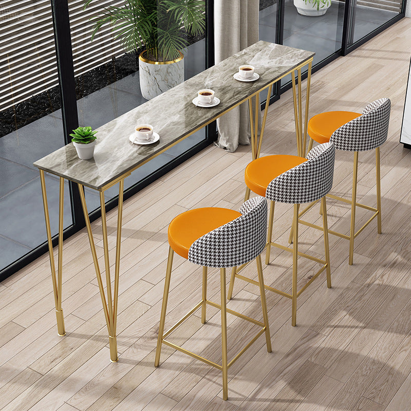 Metal Living Room Pub Table Contemporary Legs Pub Height Dining Table 70.9"L x 15.7"W x 41.3"H Grey-Gold Without Chairs Clearhalo 'Bar Furniture' 'Bar Tables' 'bar_tables' 'furn' 'furn_bar_tables' 'Furniture' 'furniture_bar_tables' 'Kitchen & Dining Furniture' 4976803