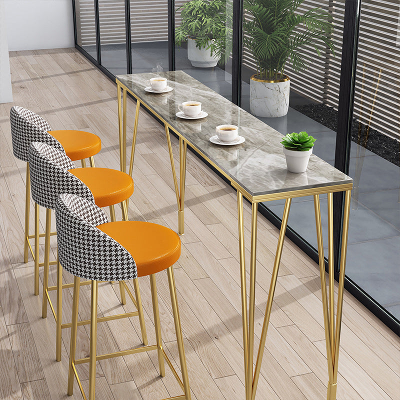 Metal Living Room Pub Table Contemporary Legs Pub Height Dining Table 63"L x 15.7"W x 41.3"H Grey-Gold Without Chairs Clearhalo 'Bar Furniture' 'Bar Tables' 'bar_tables' 'furn' 'furn_bar_tables' 'Furniture' 'furniture_bar_tables' 'Kitchen & Dining Furniture' 4976806