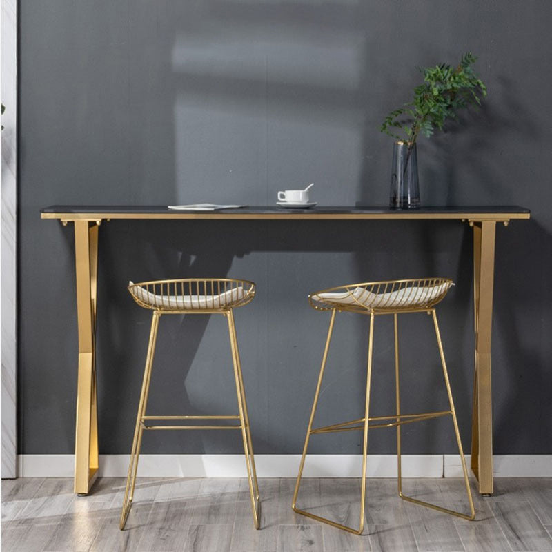 Traditional Luxury Bar Table Stone Rectangle Bar Table with Sled Base 70.9"L x 15.7"W x 41.3"H Black Without Chairs Clearhalo 'Bar Furniture' 'Bar Tables' 'bar_tables' 'furn' 'furn_bar_tables' 'Furniture' 'furniture_bar_tables' 'Kitchen & Dining Furniture' 4976821