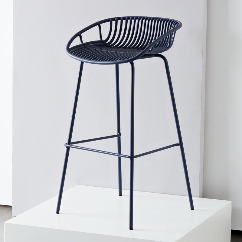 Contemporary Milk Tea Shop Footrest Matte Finish Metal Bar Stool Dark Blue 1 Piece Clearhalo 'Bar Furniture' 'Bar Stools' 'bar_stools' 'furn' 'furn_bar_stools' 'Furniture' 'furniture_bar_stools' 'Kitchen & Dining Furniture' 4976861