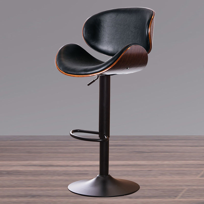 Contemporary Style Bar-stool Adjustable Leather Counter Bar Stool with Metal Legs Black 1 Piece Clearhalo 'Bar Furniture' 'Bar Stools' 'bar_stools' 'furn' 'furn_bar_stools' 'Furniture' 'furniture_bar_stools' 'Kitchen & Dining Furniture' 4976958