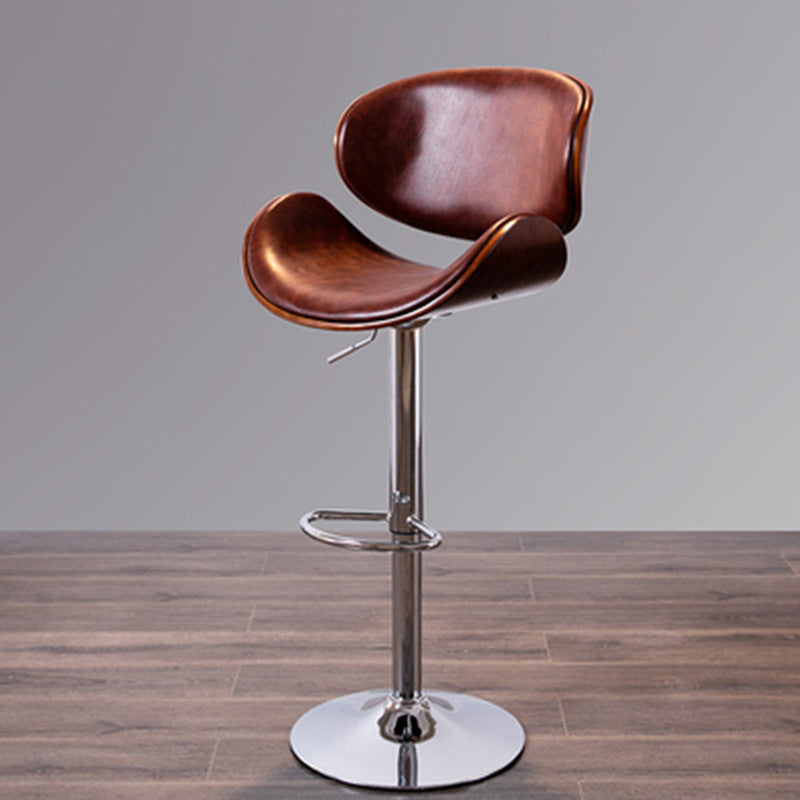 Contemporary Style Bar-stool Adjustable Leather Counter Bar Stool with Metal Legs Brown 1 Piece Clearhalo 'Bar Furniture' 'Bar Stools' 'bar_stools' 'furn' 'furn_bar_stools' 'Furniture' 'furniture_bar_stools' 'Kitchen & Dining Furniture' 4976959