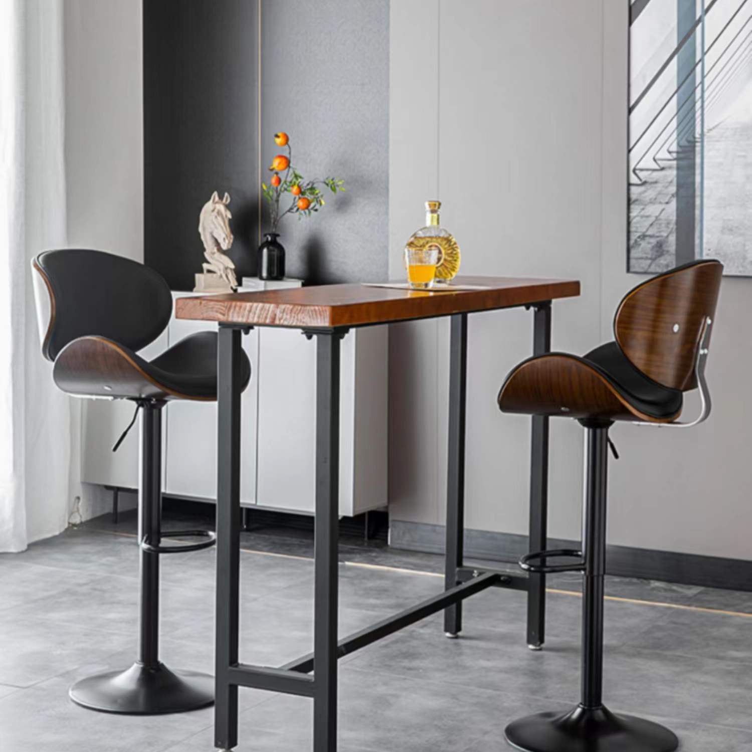 Contemporary Style Bar-stool Adjustable Leather Counter Bar Stool with Metal Legs Clearhalo 'Bar Furniture' 'Bar Stools' 'bar_stools' 'furn' 'furn_bar_stools' 'Furniture' 'furniture_bar_stools' 'Kitchen & Dining Furniture' 4976960