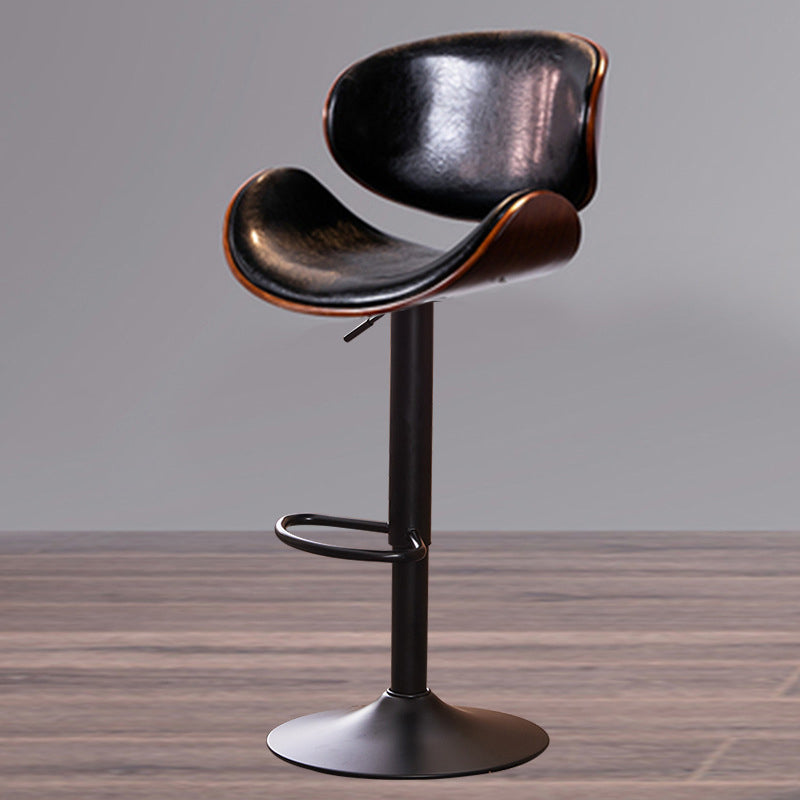 Contemporary Style Bar-stool Adjustable Leather Counter Bar Stool with Metal Legs Gloss Black 1 Piece Clearhalo 'Bar Furniture' 'Bar Stools' 'bar_stools' 'furn' 'furn_bar_stools' 'Furniture' 'furniture_bar_stools' 'Kitchen & Dining Furniture' 4976961