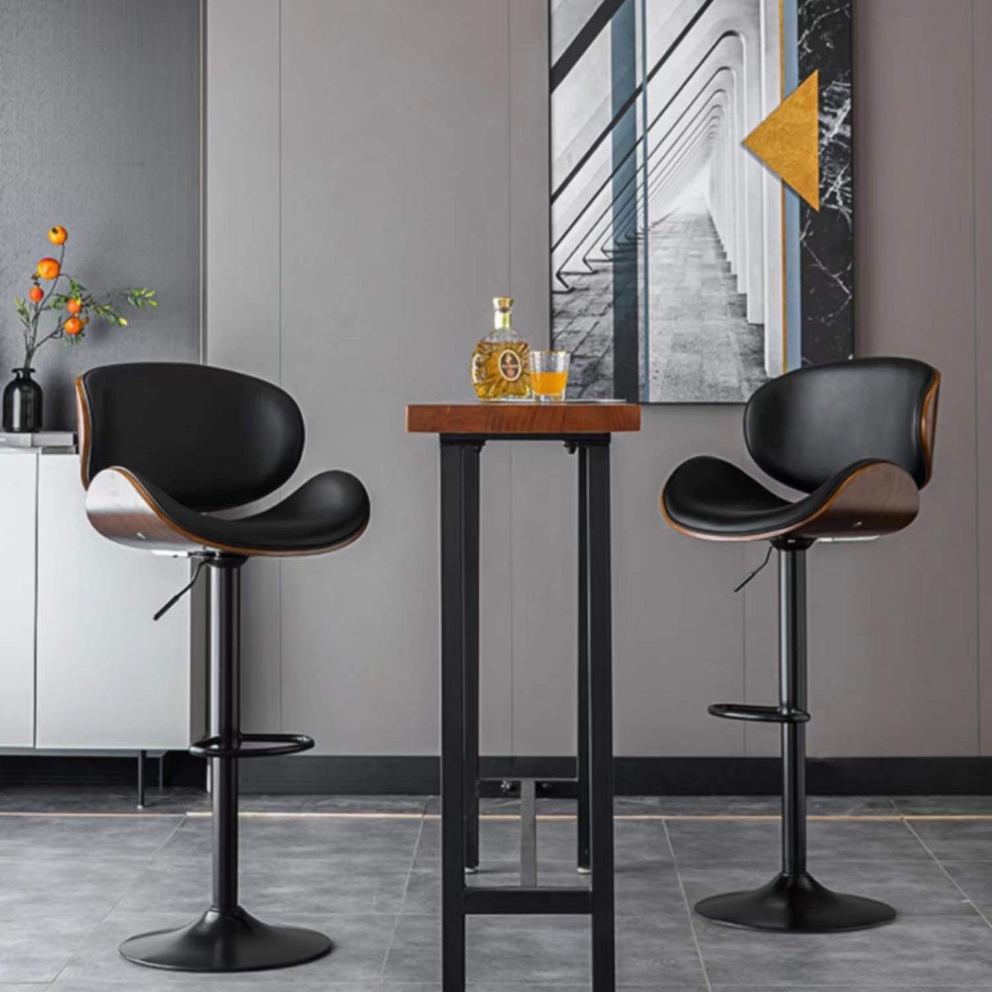 Contemporary Style Bar-stool Adjustable Leather Counter Bar Stool with Metal Legs Clearhalo 'Bar Furniture' 'Bar Stools' 'bar_stools' 'furn' 'furn_bar_stools' 'Furniture' 'furniture_bar_stools' 'Kitchen & Dining Furniture' 4976964